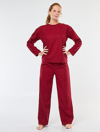 Conjunto de pijama comprido em malha waffle - 2 peças