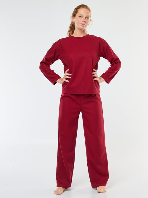 Conjunto de pijama comprido em malha waffle - 2 peças - Kiabi