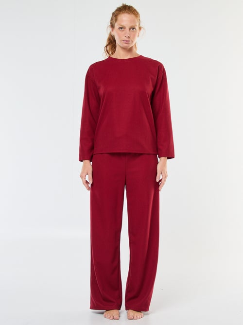 Conjunto de pijama comprido em malha waffle - 2 peças - Kiabi