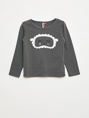 Conjunto de pijama comprido em material suave e canelado t-shirt + calças - 2 peças