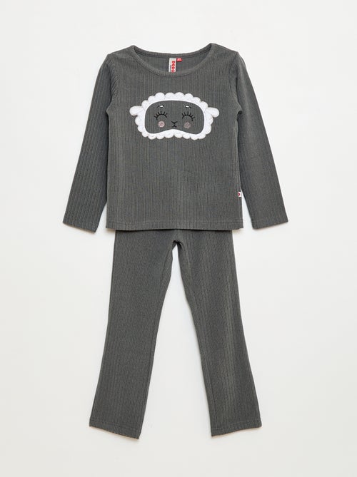 Conjunto de pijama comprido em material suave e canelado - t-shirt + calças - 2 peças - Kiabi