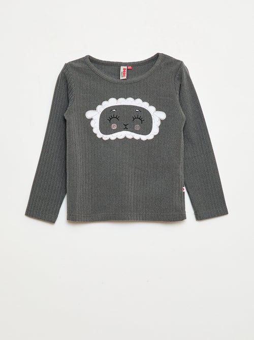 Conjunto de pijama comprido em material suave e canelado - t-shirt + calças - 2 peças - Kiabi