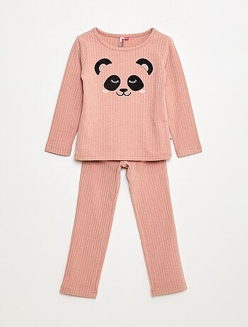 Conjunto de pijama comprido em material suave e canelado t-shirt + calças - 2 peças