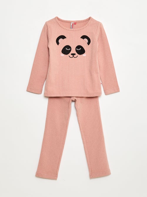 Conjunto de pijama comprido em material suave e canelado - t-shirt + calças - 2 peças - Kiabi