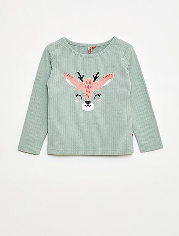 Conjunto de pijama comprido em material suave e canelado t-shirt + calças - 2 peças