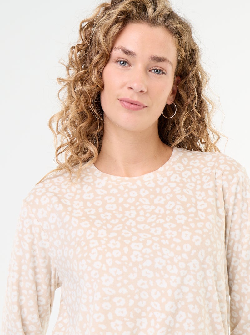 Conjunto de pijama comprido em polar - 2 peças Bege - Kiabi
