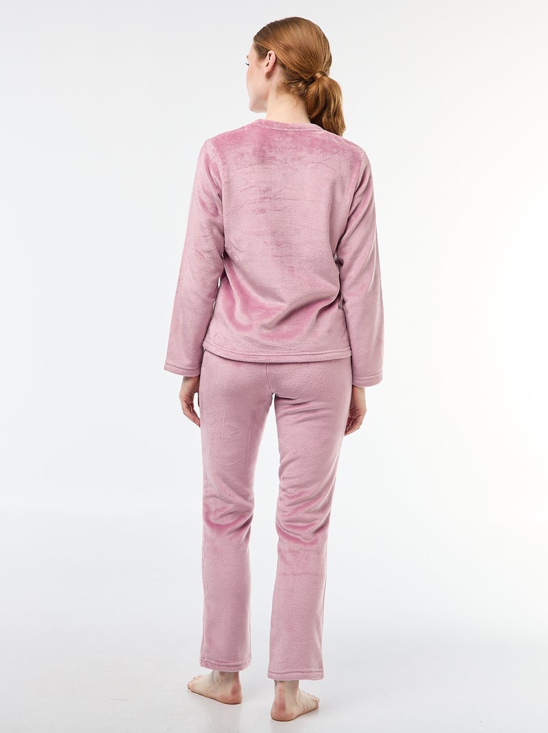 Conjunto de pijama comprido em polar - 2 peças Rosa - Kiabi