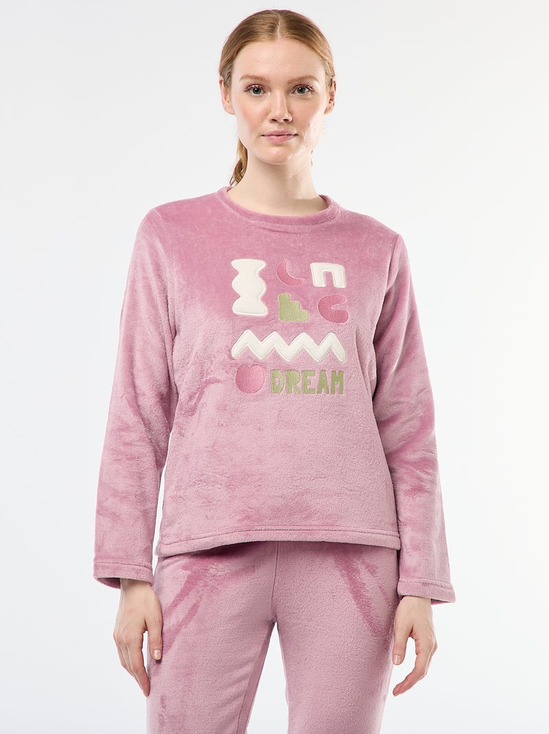 Conjunto de pijama comprido em polar - 2 peças Rosa - Kiabi