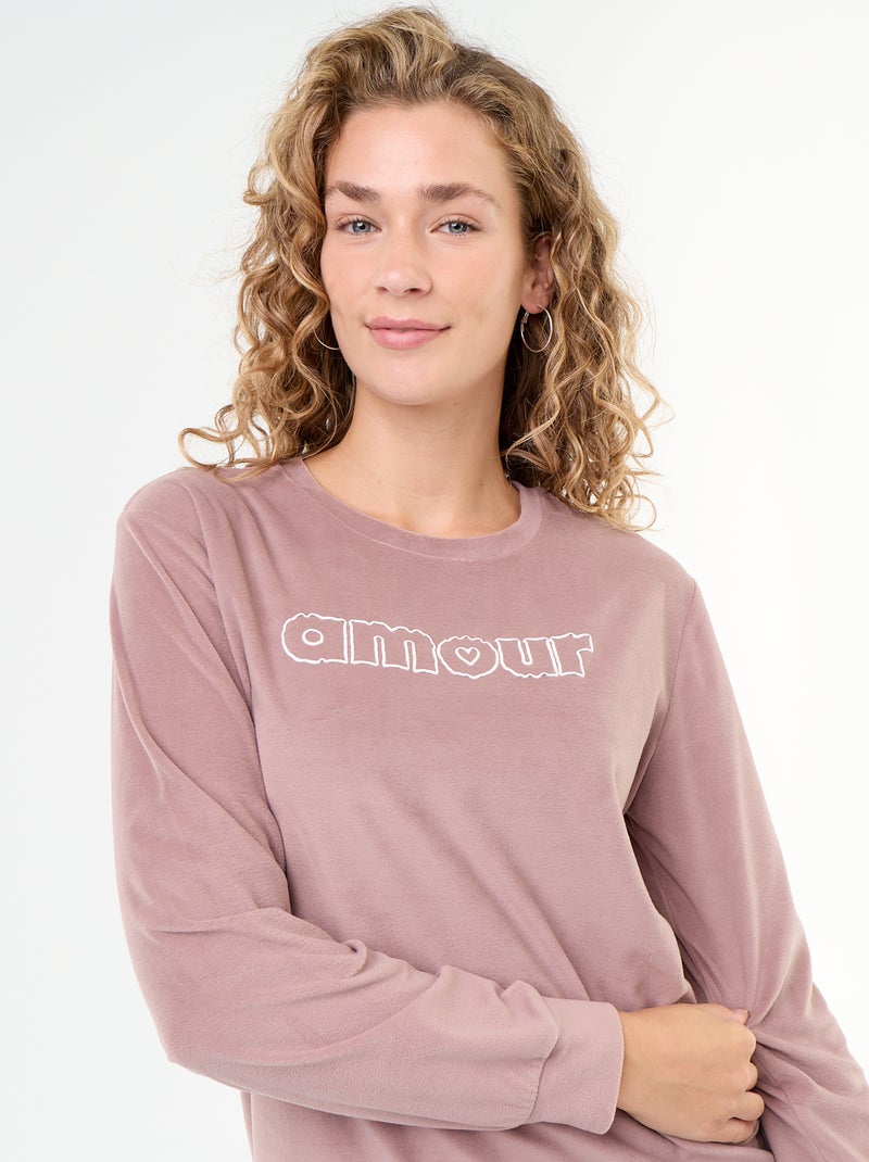Conjunto de pijama comprido em polar - 2 peças Rosa - Kiabi