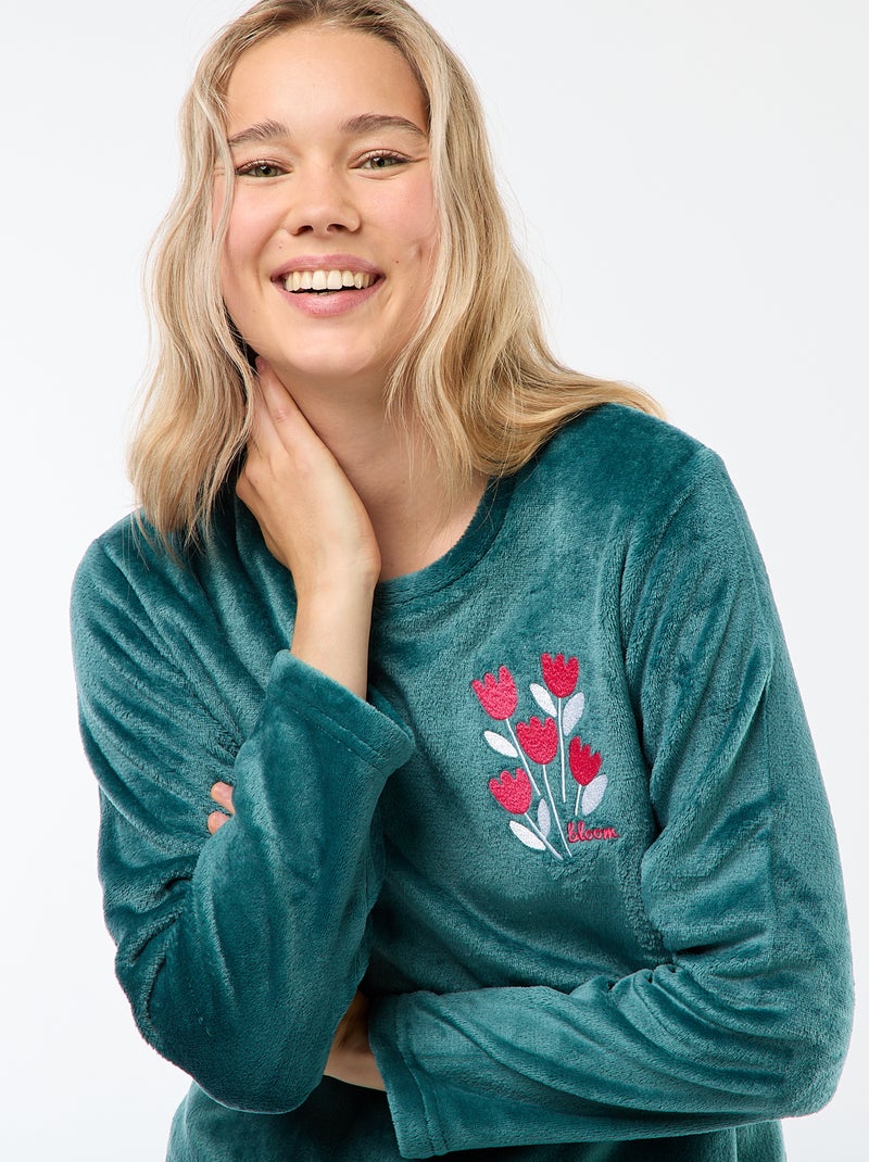 Conjunto de pijama comprido em polar - 2 peças Verde - Kiabi