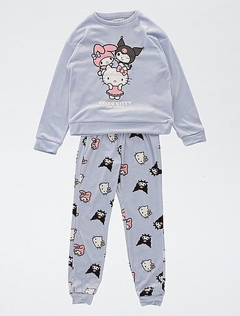 Conjunto de pijama comprido em polar 'Kuromi' 'Hello Kitty' - 2 peças