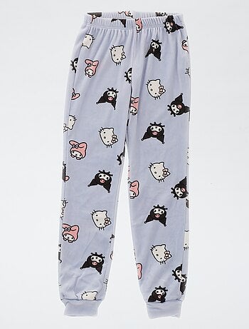 Conjunto de pijama comprido em polar 'Kuromi' 'Hello Kitty' - 2 peças
