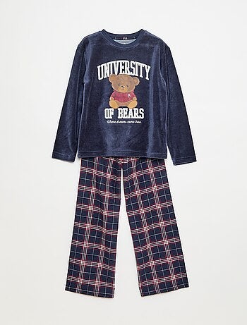 Conjunto de pijama comprido em polar t-shirt + calças - 2 peças