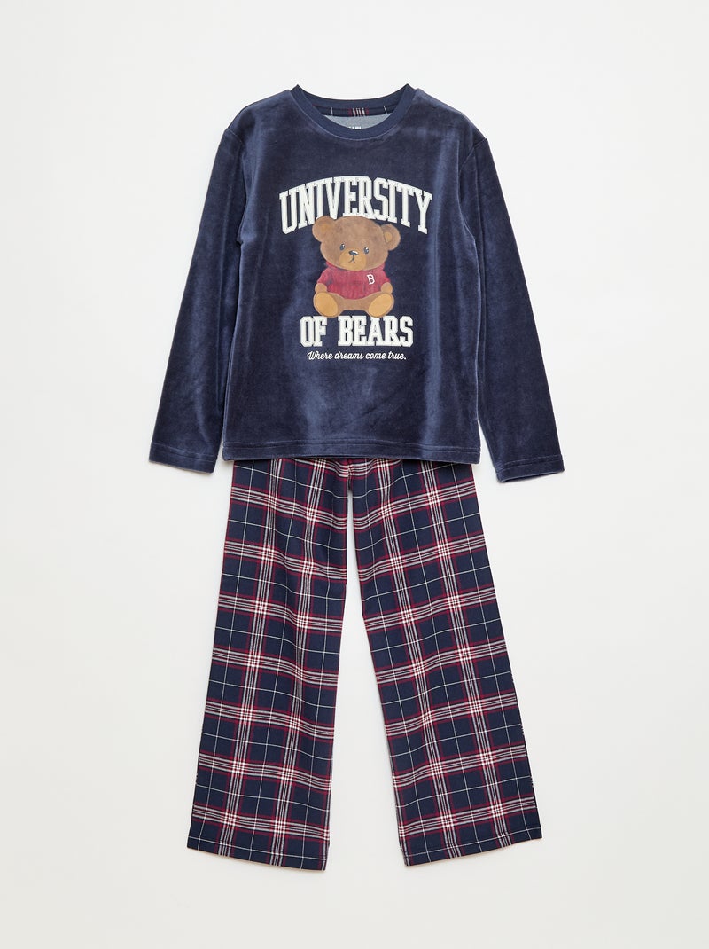 Conjunto de pijama comprido em polar t-shirt + calças - 2 peças Azul - Kiabi
