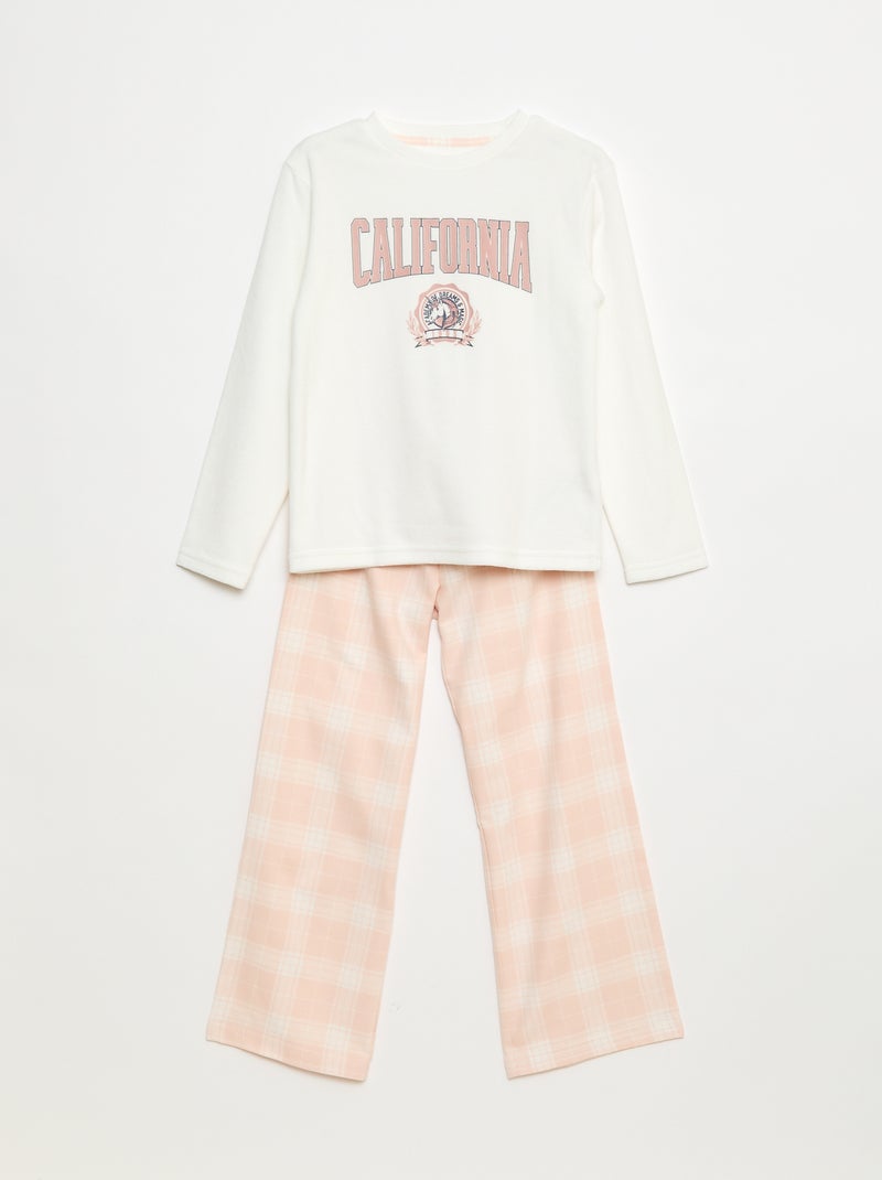 Conjunto de pijama comprido em polar, t-shirt + calças - 2 peças Branco - Kiabi