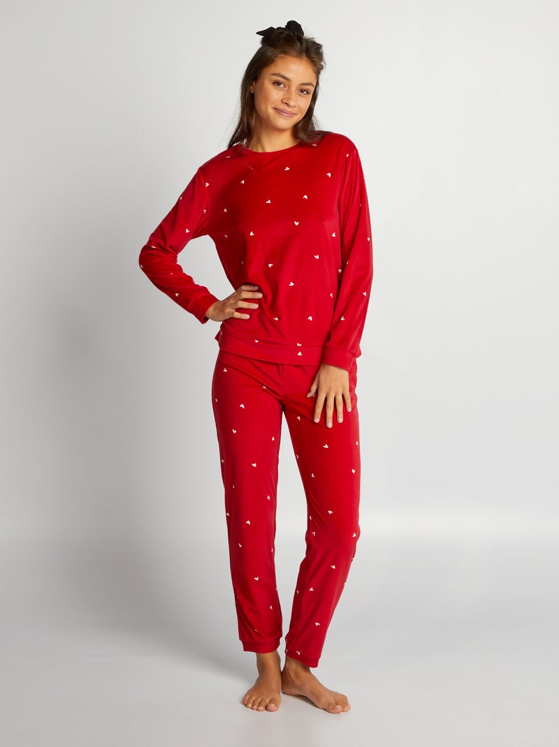 Conjunto de pijama comprido em tecido macio - 2 peças VERMELHO - Kiabi