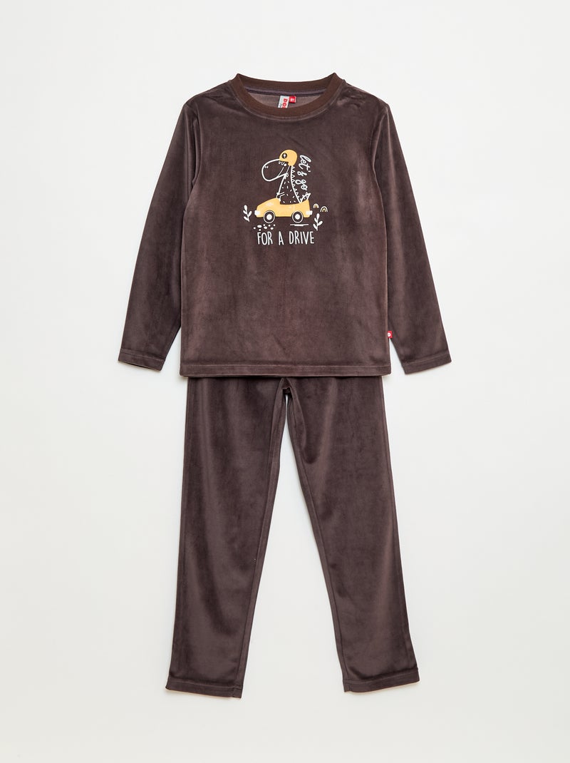Conjunto de pijama comprido em veludo - 2 peças Cinza - Kiabi