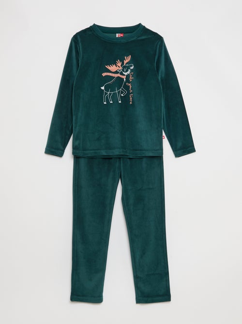 Conjunto de pijama comprido em veludo - 2 peças - Kiabi