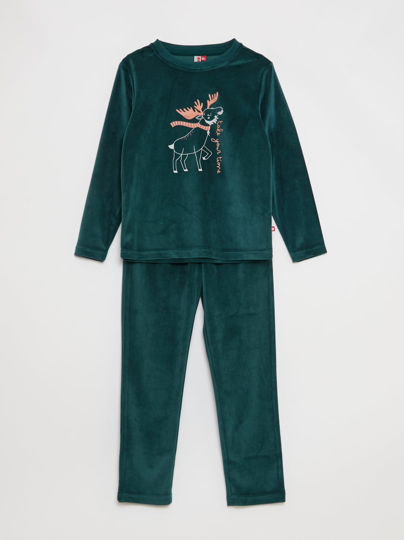 Conjunto de pijama comprido em veludo - 2 peças Verde - Kiabi