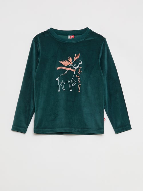 Conjunto de pijama comprido em veludo - 2 peças - Kiabi