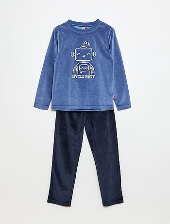 Conjunto de pijama comprido em veludo, t-shirt + calças - 2 peças