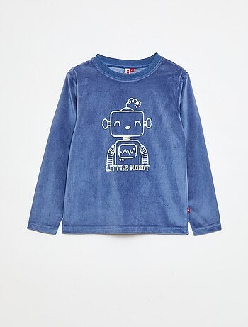 Conjunto de pijama comprido em veludo, t-shirt + calças - 2 peças