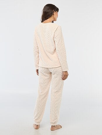 Conjunto de pijama comprido quente e material texturizado - 2 peças