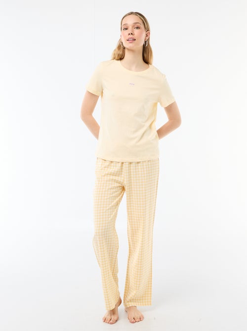 Conjunto de pijama comprido t-shirt + calças aos quadrados - 2 peças - Kiabi