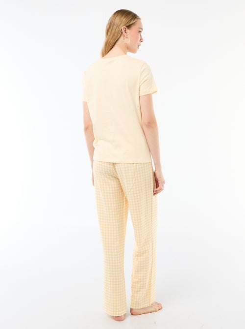 Conjunto de pijama comprido t-shirt + calças aos quadrados - 2 peças - Kiabi
