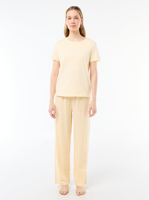 Conjunto de pijama comprido t-shirt + calças aos quadrados - 2 peças - Kiabi