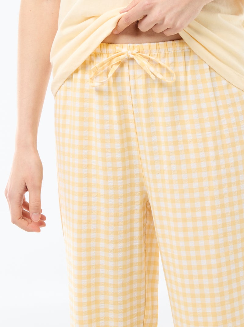 Conjunto de pijama comprido t-shirt + calças aos quadrados - 2 peças Amarelo - Kiabi