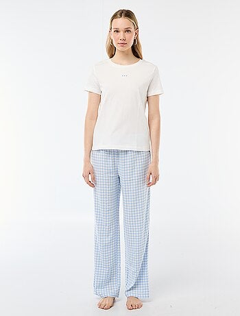 Conjunto de pijama comprido t-shirt + calças aos quadrados - 2 peças