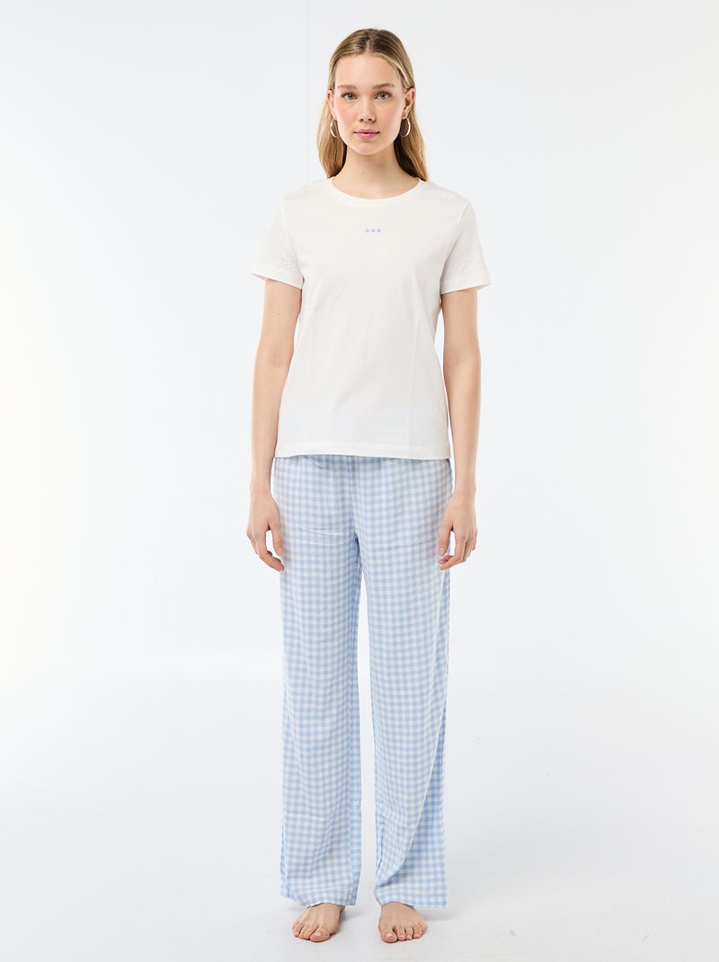 Conjunto de pijama comprido t-shirt + calças aos quadrados - 2 peças Azul - Kiabi