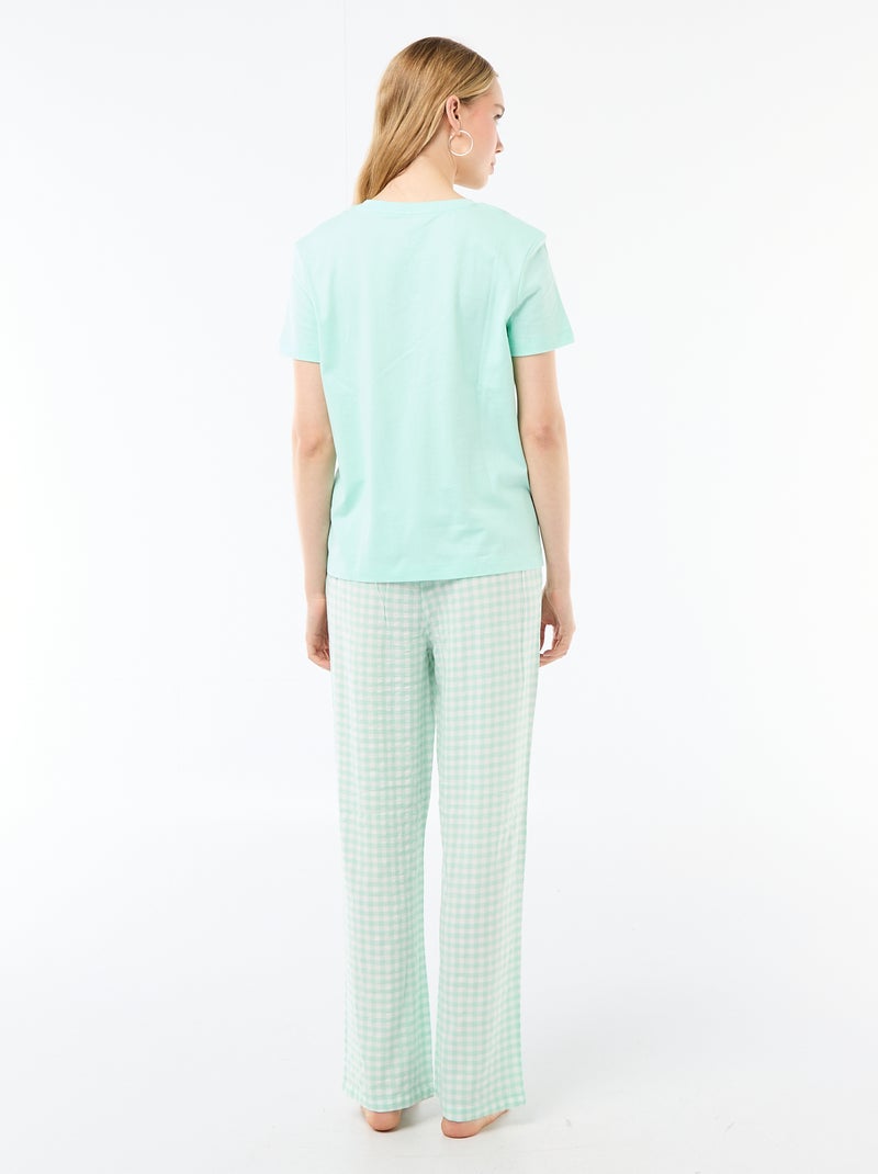 Conjunto de pijama comprido t-shirt + calças aos quadrados - 2 peças Verde - Kiabi