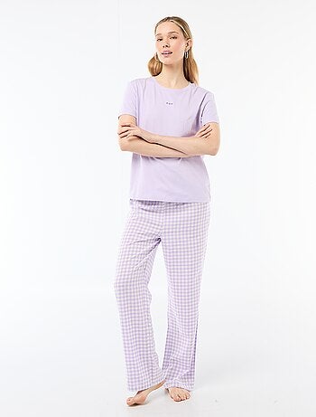 Conjunto de pijama comprido t-shirt + calças aos quadrados - 2 peças