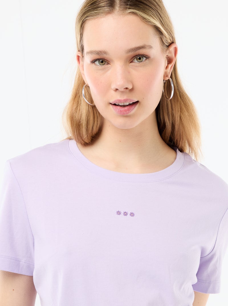 Conjunto de pijama comprido t-shirt + calças aos quadrados - 2 peças Violeta - Kiabi