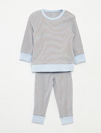 Conjunto de pijama comprido t-shirt + calças às riscas - 2 peças