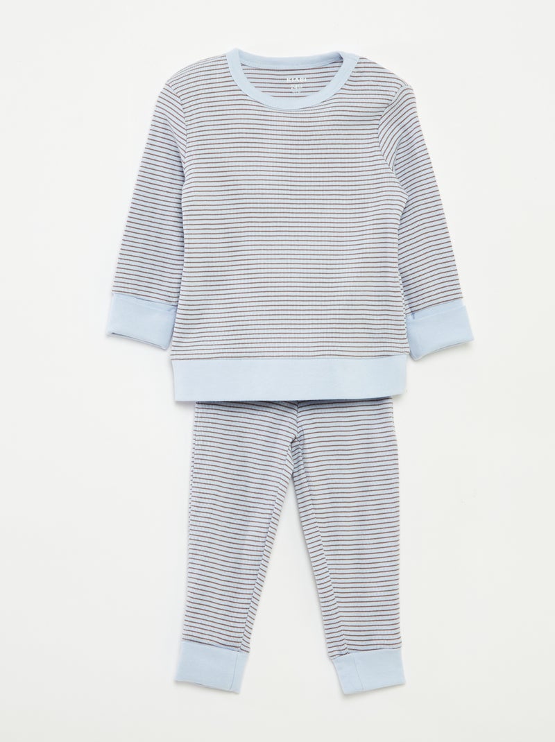 Conjunto de pijama comprido t-shirt + calças às riscas - 2 peças Azul - Kiabi