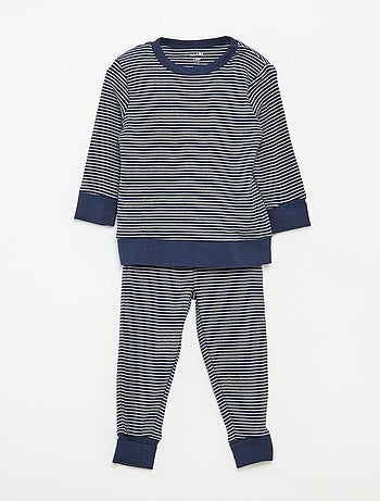Conjunto de pijama comprido t-shirt + calças às riscas - 2 peças