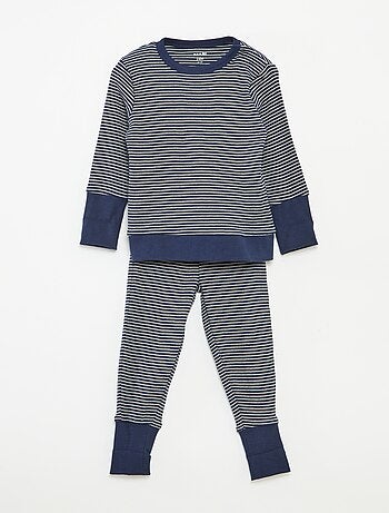 Conjunto de pijama comprido t-shirt + calças às riscas - 2 peças