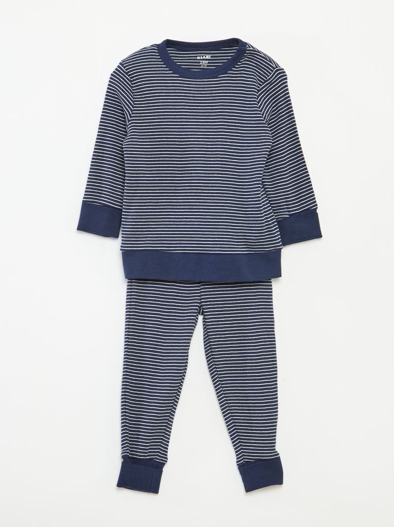 Conjunto de pijama comprido t-shirt + calças às riscas - 2 peças Azul - Kiabi