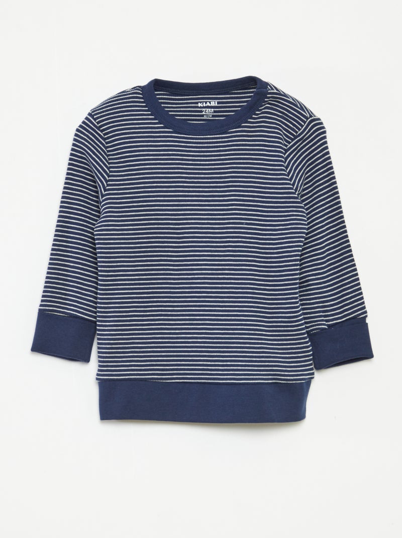 Conjunto de pijama comprido t-shirt + calças às riscas - 2 peças Azul - Kiabi