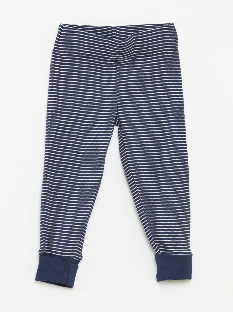 Conjunto de pijama comprido t-shirt + calças às riscas - 2 peças Azul - Kiabi