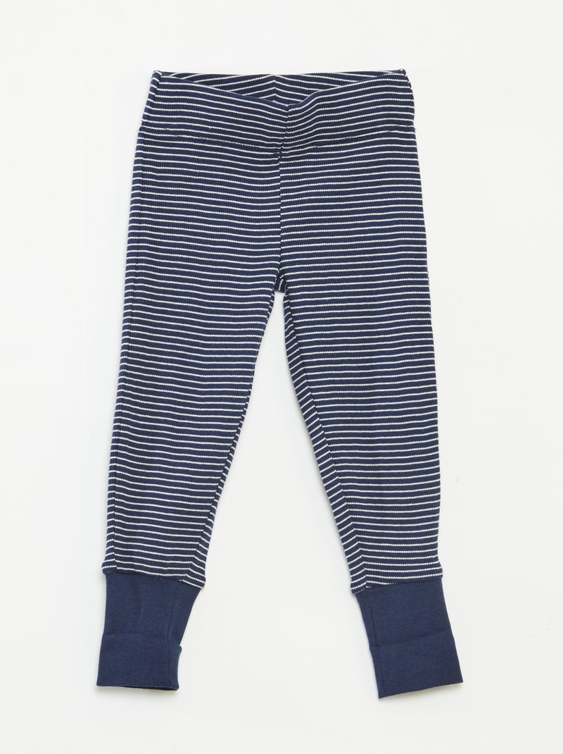 Conjunto de pijama comprido t-shirt + calças às riscas - 2 peças Azul - Kiabi