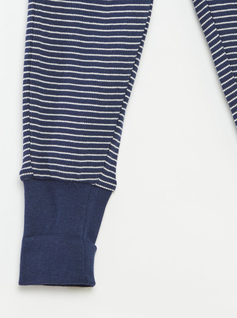 Conjunto de pijama comprido t-shirt + calças às riscas - 2 peças Azul - Kiabi