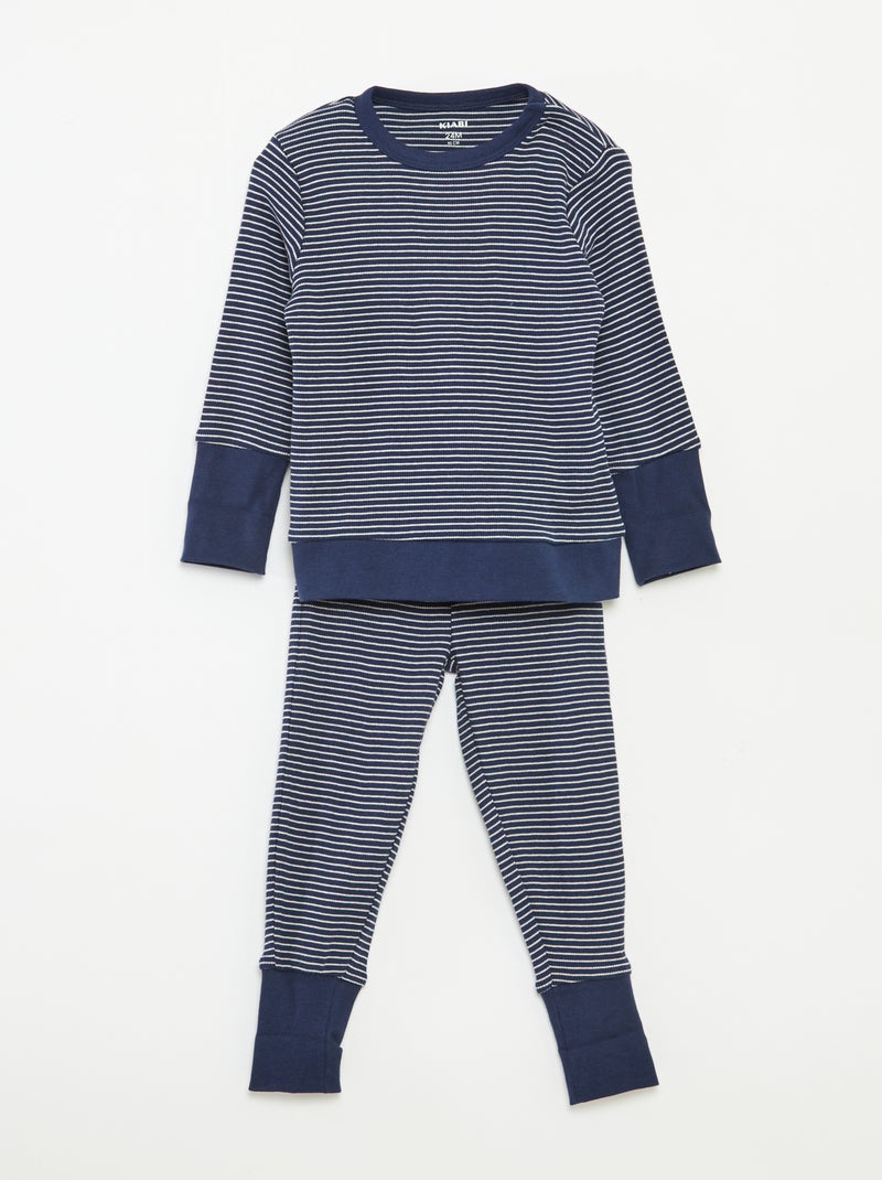 Conjunto de pijama comprido t-shirt + calças às riscas - 2 peças Azul - Kiabi