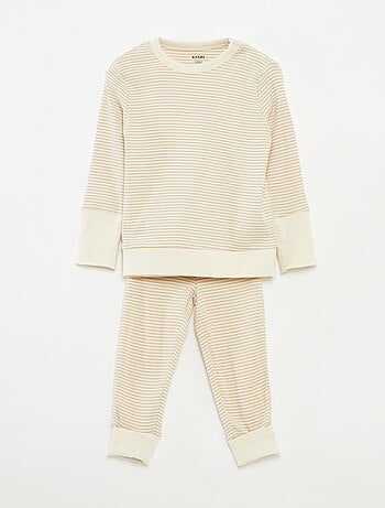 Conjunto de pijama comprido t-shirt + calças às riscas - 2 peças