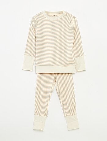 Conjunto de pijama comprido t-shirt + calças às riscas - 2 peças