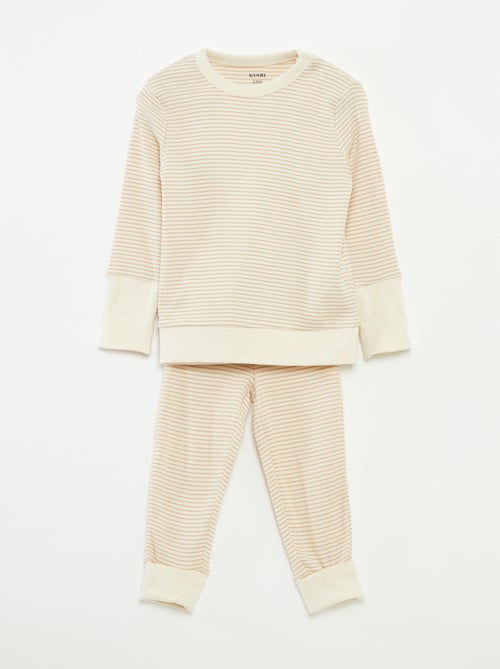 Conjunto de pijama comprido t-shirt + calças às riscas - 2 peças - Kiabi
