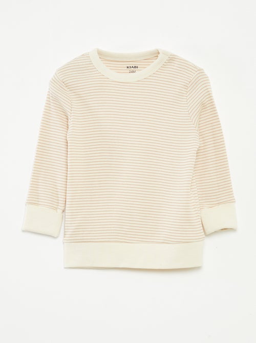 Conjunto de pijama comprido t-shirt + calças às riscas - 2 peças - Kiabi